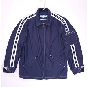 Vintage Rusty Mens Navy Blue Full Zip Track Jacket White Racing Stripes Size M‎